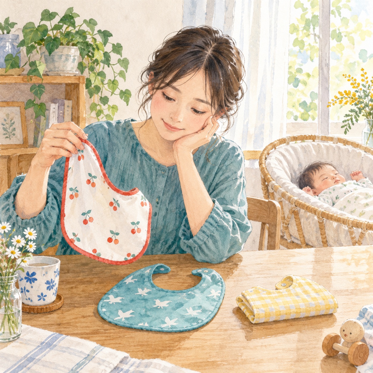 使いきれなかったスタイを見つめる母親のイラスト